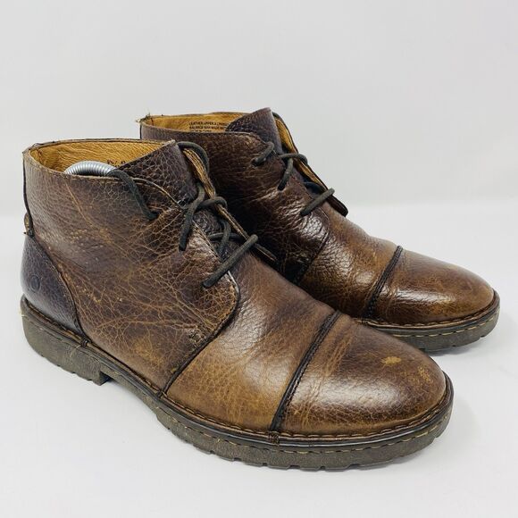Born Other - Born Mens 9.5 Brown Pebbled Leather Distressed Chukka Ankle Boots Lace-Up Preppy